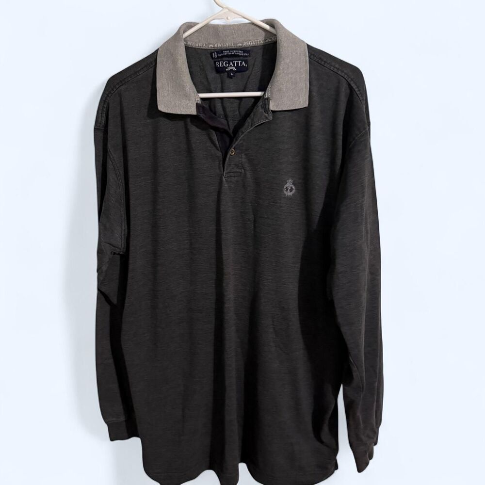 Regatta Shirt Mens L Gray Cotton Polyester Long Sleeve Polo